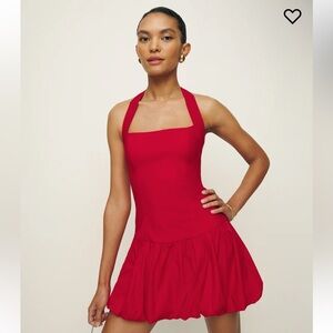 NWT Reformation Babette Mini Dress Color Cherry Size 2. Bubble Skirt Halter Neck